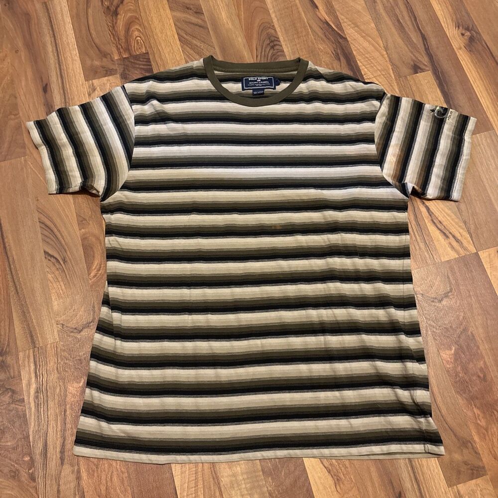 Polo Ralph Lauren Sport Green Tan Preppy Golf Shirt Lizard Green Beige Size L